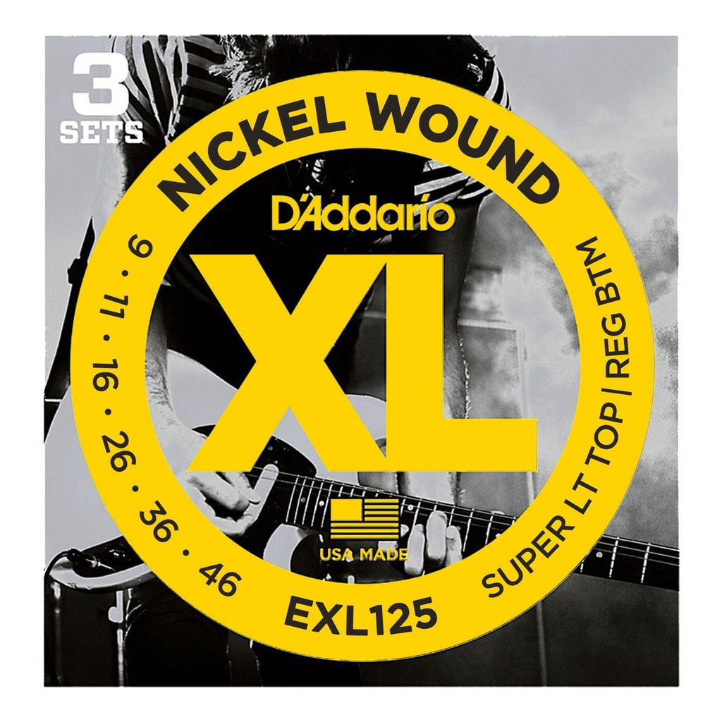 EXL125-3D-D'Addario EXL125-3D 3-Pack Super Light Top/Regular Bottom Electric Guitar Strings (9-46)-Living Music