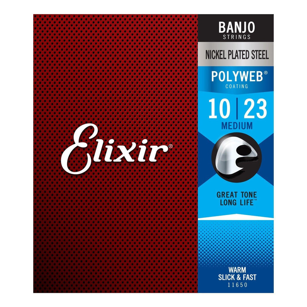 E11650-Elixir 11650 Medium Nickel Plated Polyweb 5-String Banjo Strings (10-23-10)-Living Music