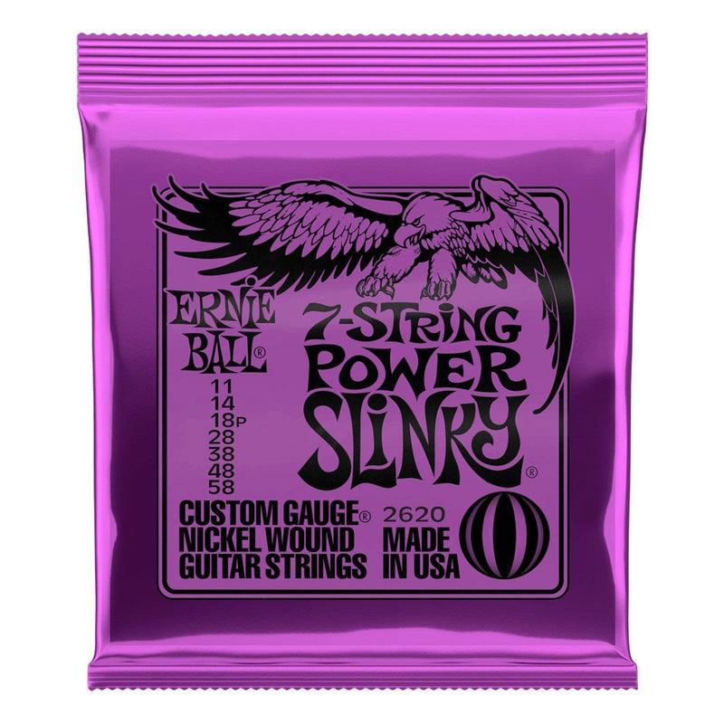 -Ernie Ball 2620 Power Slinky 7-String Nickel Wound Electric Guitar Strings (11-58)-Living Music