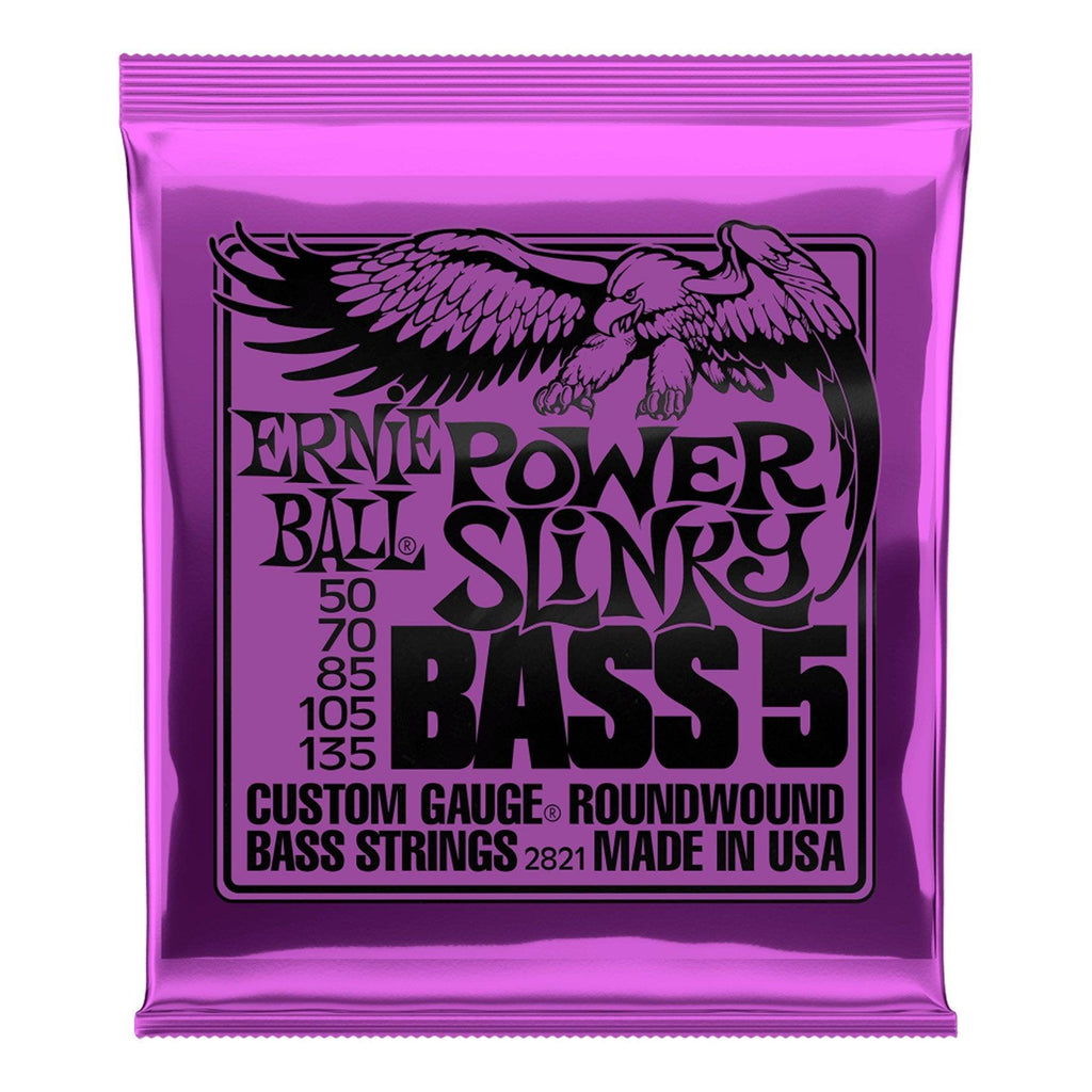 -Ernie Ball 2821 Power Slinky Nickel Wound 5-String Bass Guitar Strings (50-135)-Living Music