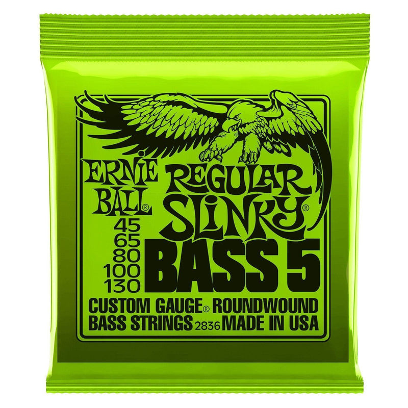 -Ernie Ball 2836 Regular Slinky Nickel Wound 5-String Bass Guitar Strings (45-130)-Living Music