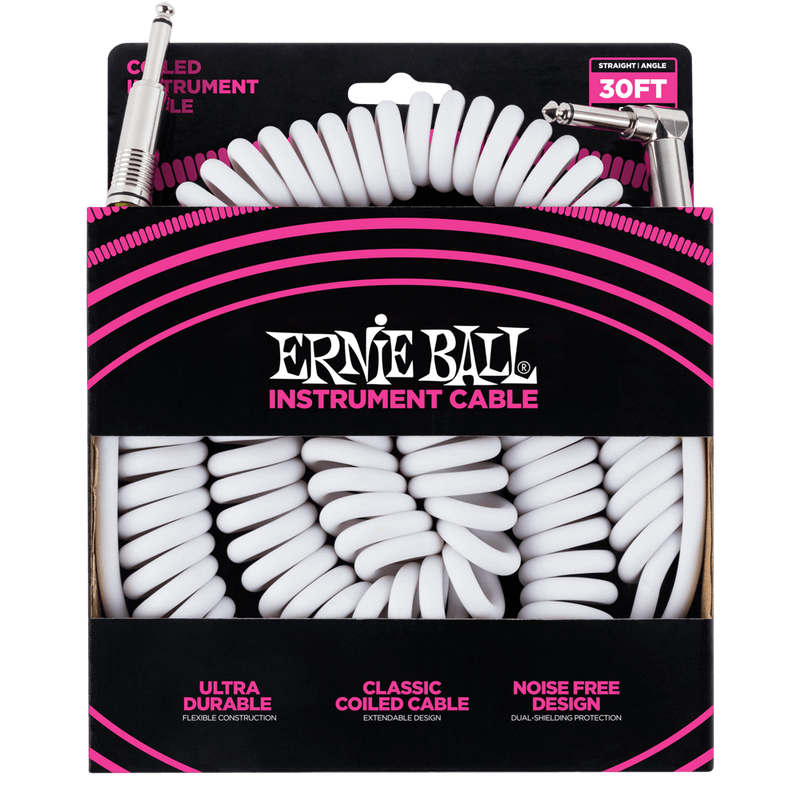 -Ernie Ball 'Ultraflex' Coiled Instrument Cable (10m White)-Living Music