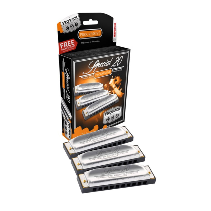 -Hohner Progressive Special 20 Pro Pack Diatonic 10 Hole Harmonicas (Keys of G, C, A)-Living Music