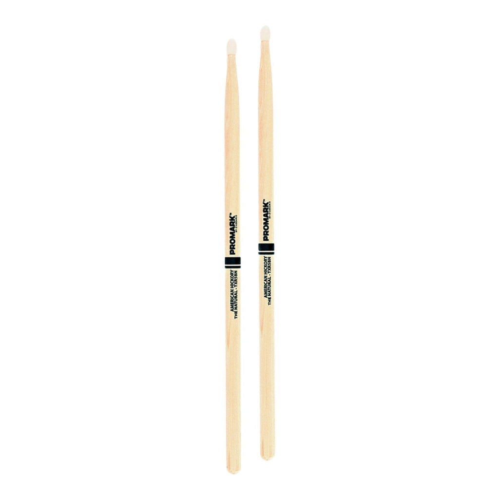 -Promark Classic 5B Natural Hickory Nylon Tip Drumsticks-Living Music