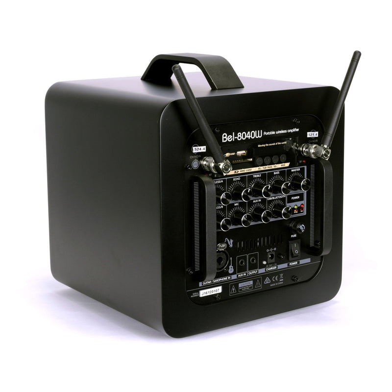 BEL-8040WMBP-BLK-Belcat Compact 40 Watt Two-Channel Rechargeable Wireless PA System (Black)-Living Music