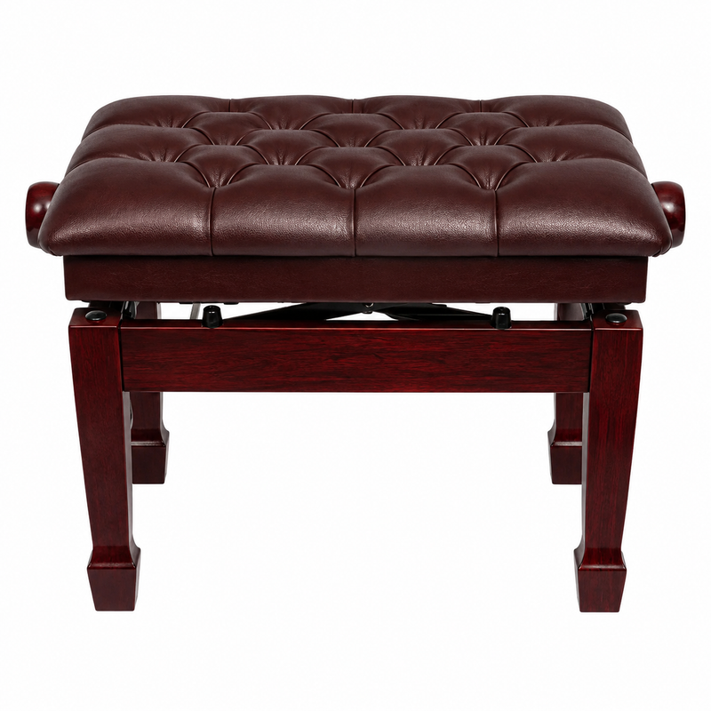 -Crown Deluxe Tufted Hydraulic Height Adjustable Piano Bench (Mahogany)-Living Music