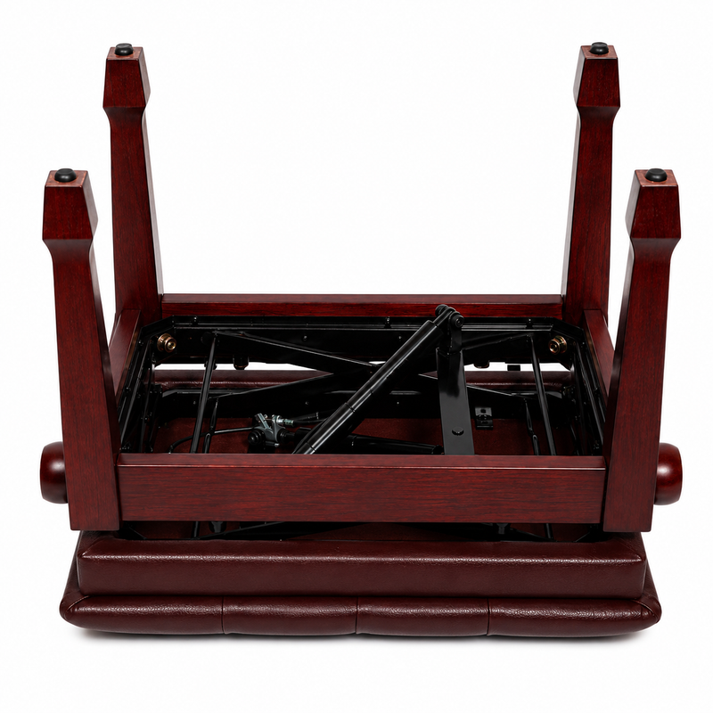 -Crown Deluxe Tufted Hydraulic Height Adjustable Piano Bench (Mahogany)-Living Music