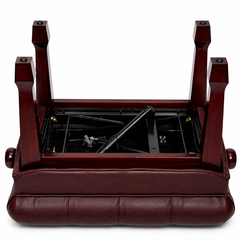 -Crown Premium Skirted & Tufted Hydraulic Height Adjustable Piano Bench (Mahogany)-Living Music