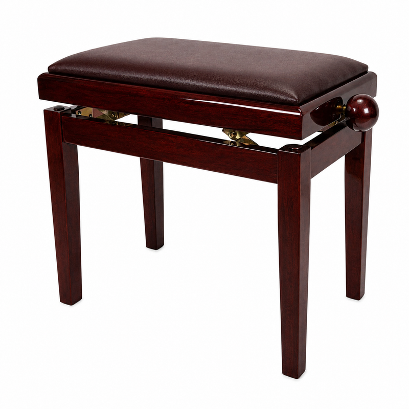 -Crown Timber Trim Height Adjustable Piano Stool (Mahogany)-Living Music