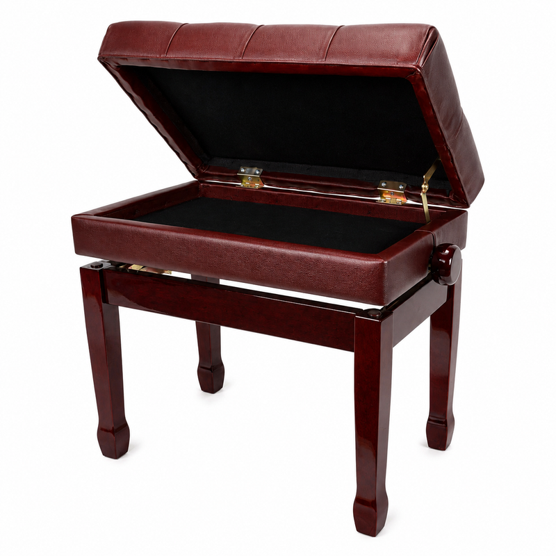-Crown Premium Tufted Double Padded Height Adjustable Piano Stool with Storage Compartment (Mahogany)-Living Music
