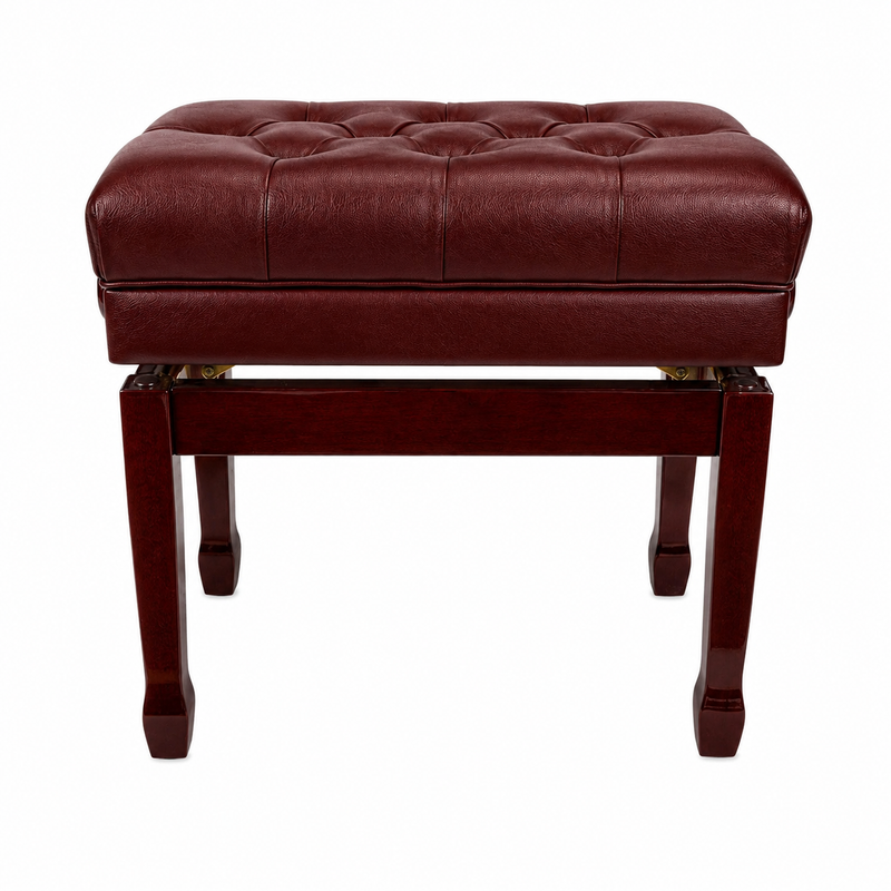 -Crown Premium Tufted Double Padded Height Adjustable Piano Stool with Storage Compartment (Mahogany)-Living Music