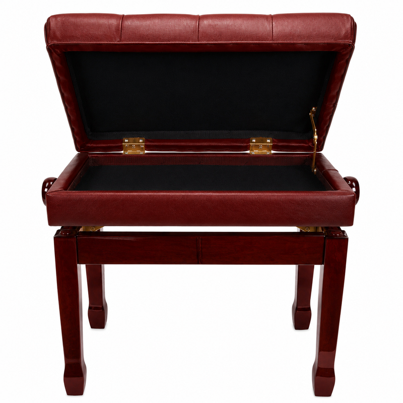 -Crown Premium Tufted Double Padded Height Adjustable Piano Stool with Storage Compartment (Mahogany)-Living Music