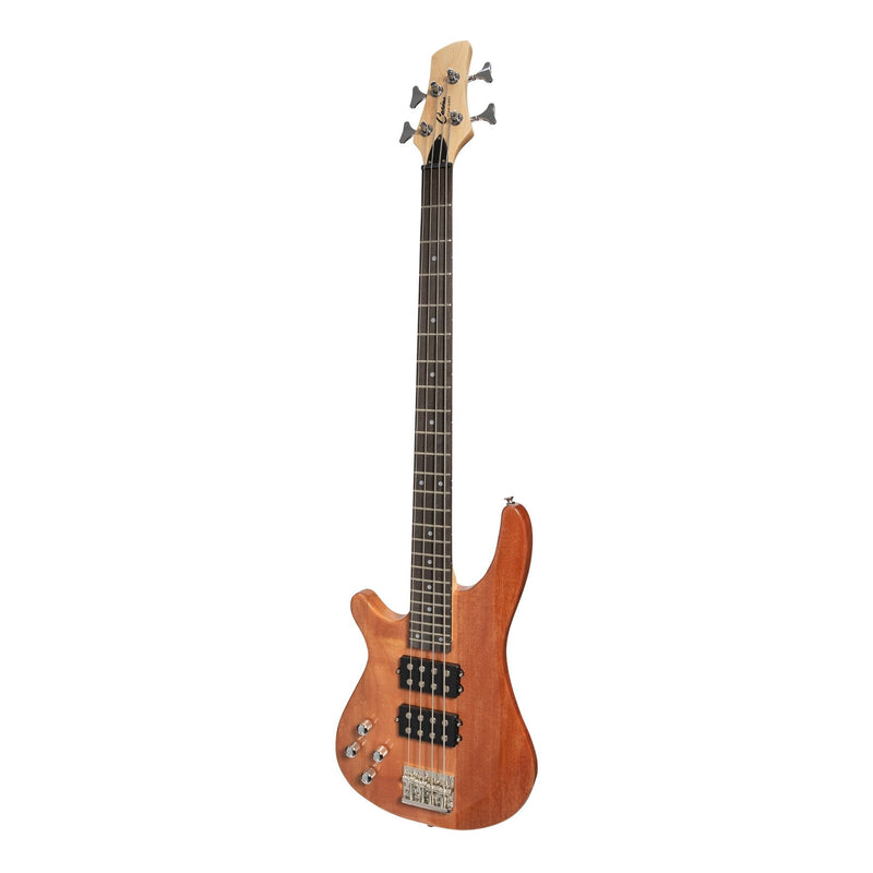 -Casino '24 Series' Left Handed Mahogany Tune-Style Electric Bass Guitar and 15 Watt Amplifier Pack (Natural Gloss)-Living Music