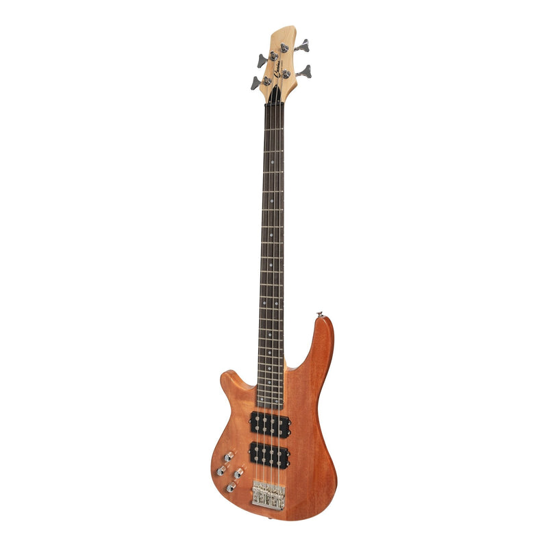 CP-TB2L-MAH-Casino '24 Series' Left Handed Mahogany Tune-Style Electric Bass Guitar and 15 Watt Amplifier Pack (Natural Gloss)-Living Music