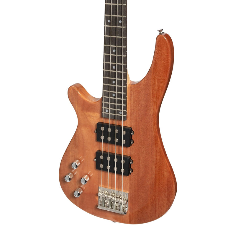 -Casino '24 Series' Left Handed Mahogany Tune-Style Electric Bass Guitar and 15 Watt Amplifier Pack (Natural Gloss)-Living Music