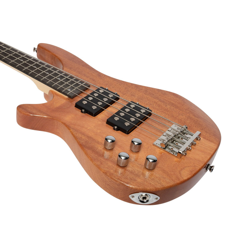 -Casino '24 Series' Left Handed Mahogany Tune-Style Electric Bass Guitar and 15 Watt Amplifier Pack (Natural Gloss)-Living Music