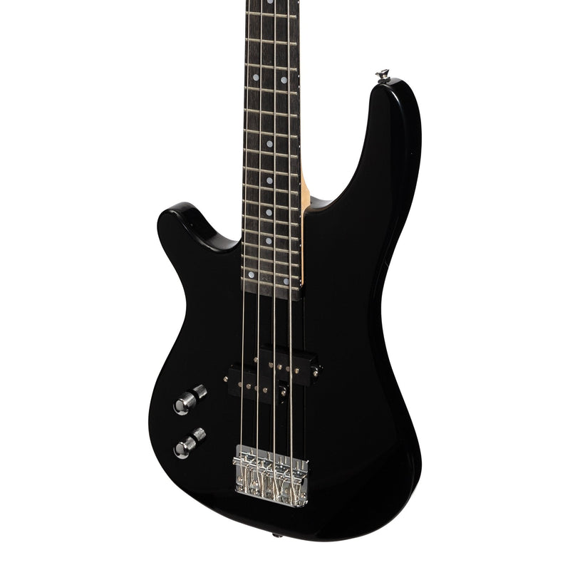 CP-SB1L-BLK-Casino '24 Series' Left Handed Short Scale Tune-Style Electric Bass Guitar and 15 Watt Amplifier Pack (Black)-Living Music