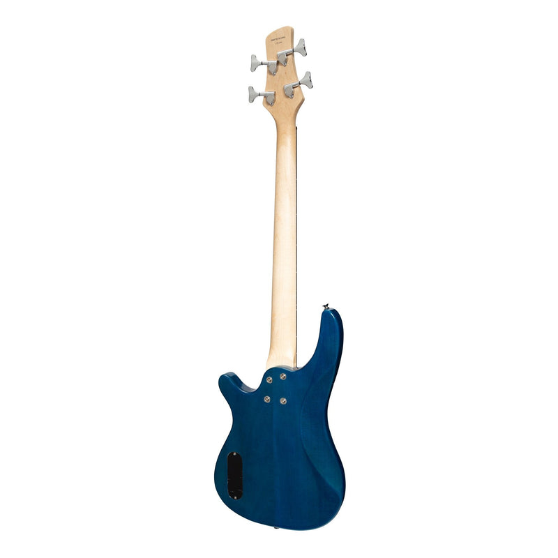 -Casino '24 Series' Short Scale Tune-Style Electric Bass Guitar and 15 Watt Amplifier Pack (Transparent Blue)-Living Music