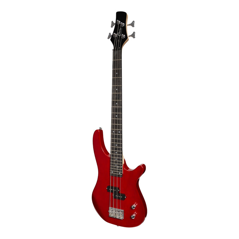 CP-SB1-TWR-Casino '24 Series' Short Scale Tune-Style Electric Bass Guitar and 15 Watt Amplifier Pack (Transparent Wine Red)-Living Music