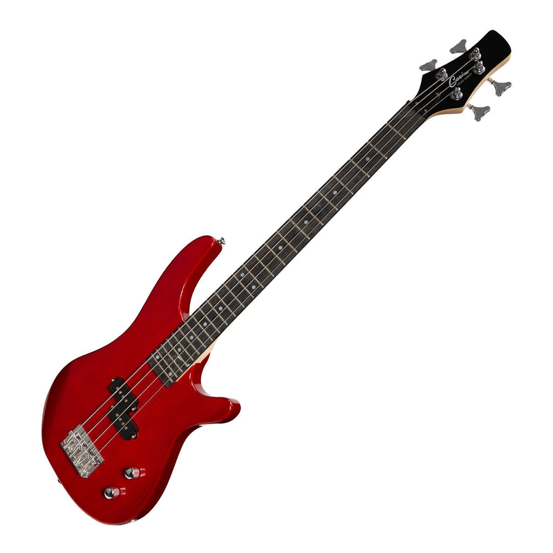CP-SB1-TWR-Casino '24 Series' Short Scale Tune-Style Electric Bass Guitar and 15 Watt Amplifier Pack (Transparent Wine Red)-Living Music