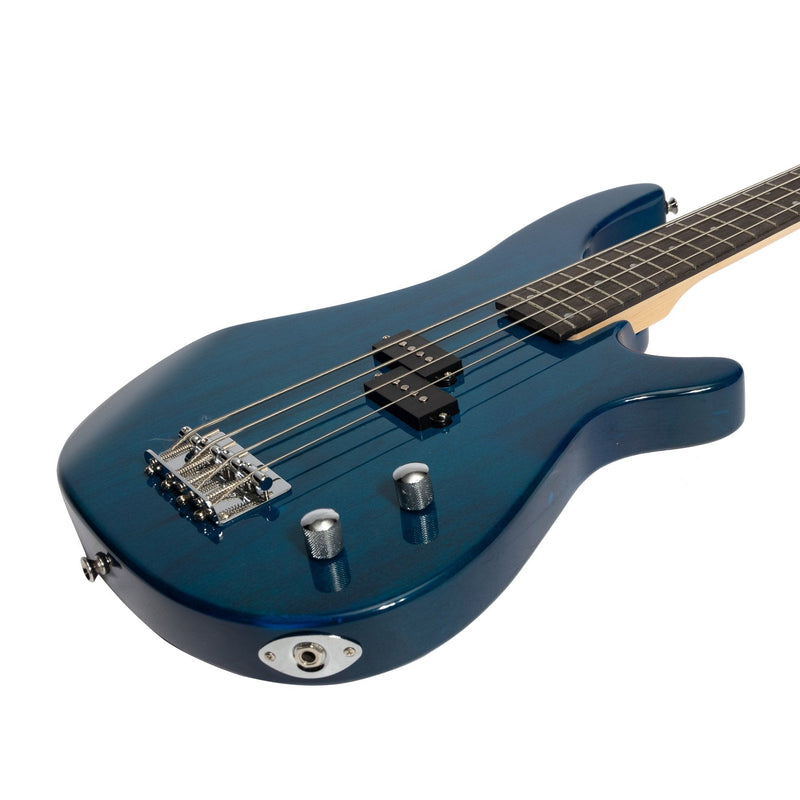 -Casino '24 Series' Tune-Style Electric Bass Guitar and 15 Watt Amplifier Pack (Transparent Blue)-Living Music