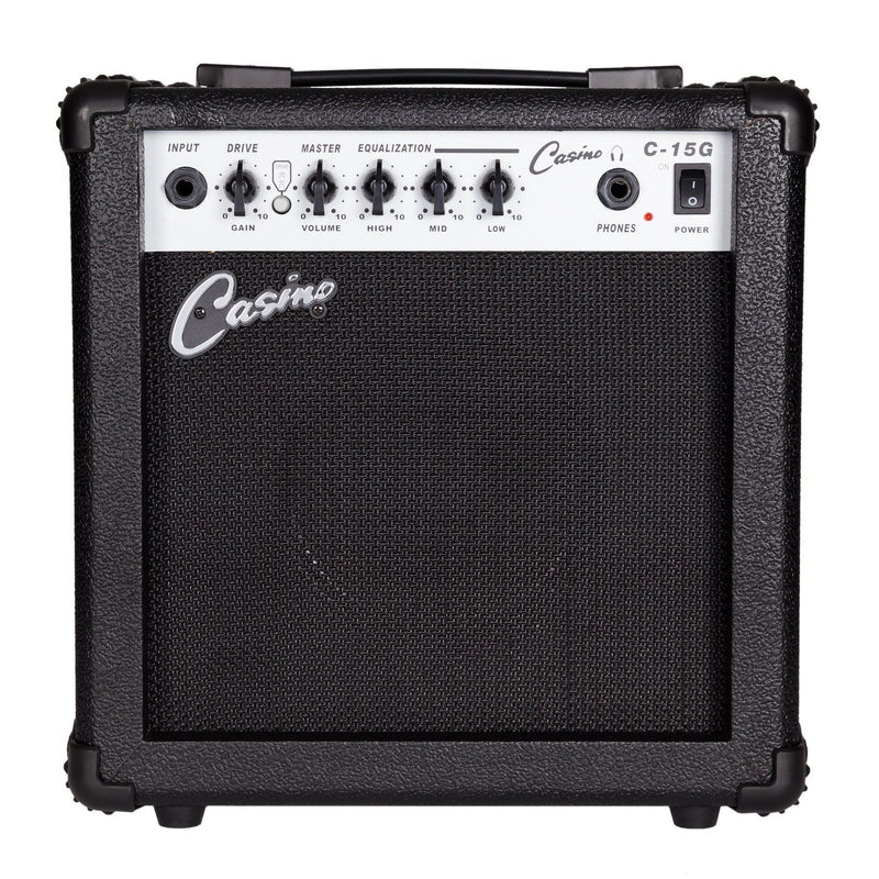 -Casino ST-Style Electric Guitar and 15 Watt Amplifier Pack (Black)-Living Music
