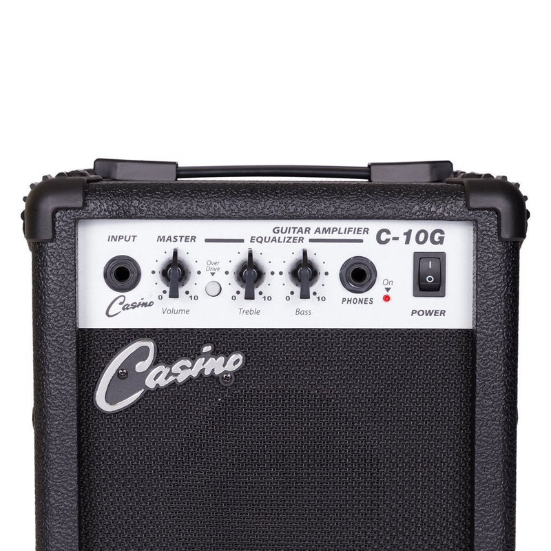 -Casino ST-Style Left Handed Short-Scale Electric Guitar and 10 Watt Amplifier Pack (Transparent Wine Red)-Living Music