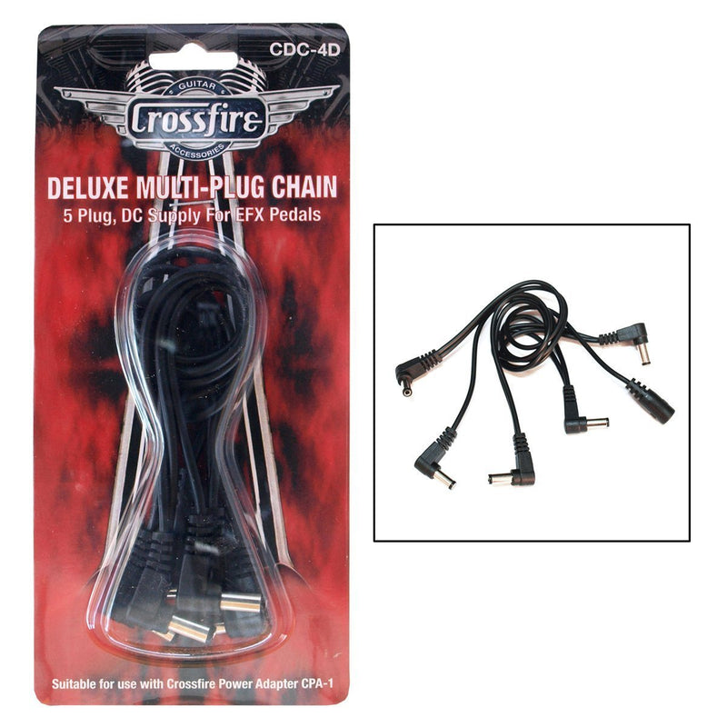 -Crossfire 5-Plug Deluxe Daisy Chain Pedal Power Cable (Right Angle Plugs)-Living Music