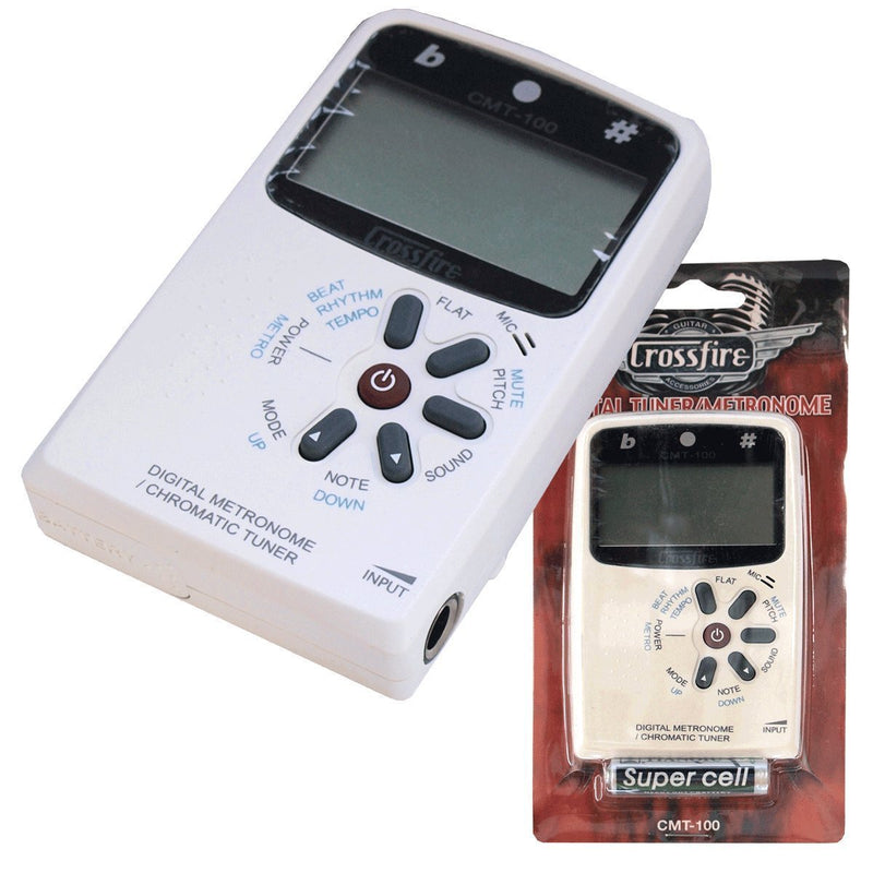 CMT-100-WHT-Crossfire Chromatic Tuner and Digital Metronome (White)-Living Music