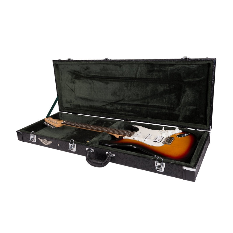 XFC-DE-PASBLK-Crossfire Deluxe Rectangular ST and TE-Style Electric Guitar Hard Case (Paisley Black)-Living Music