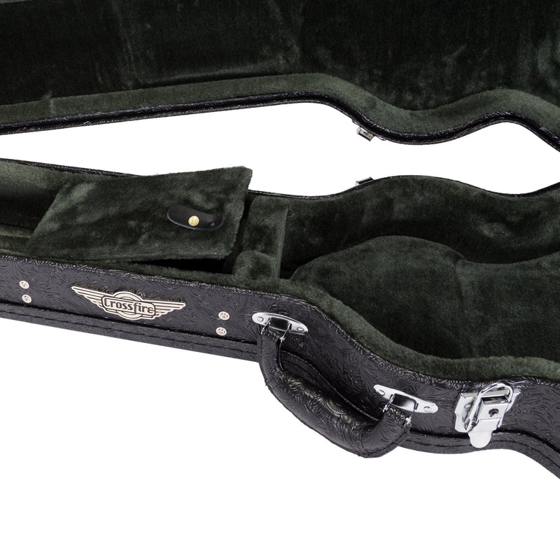 XFC-DLP-PASBLK-Crossfire Deluxe Shaped LP-Style Electric Guitar Hard Case (Paisley Black)-Living Music