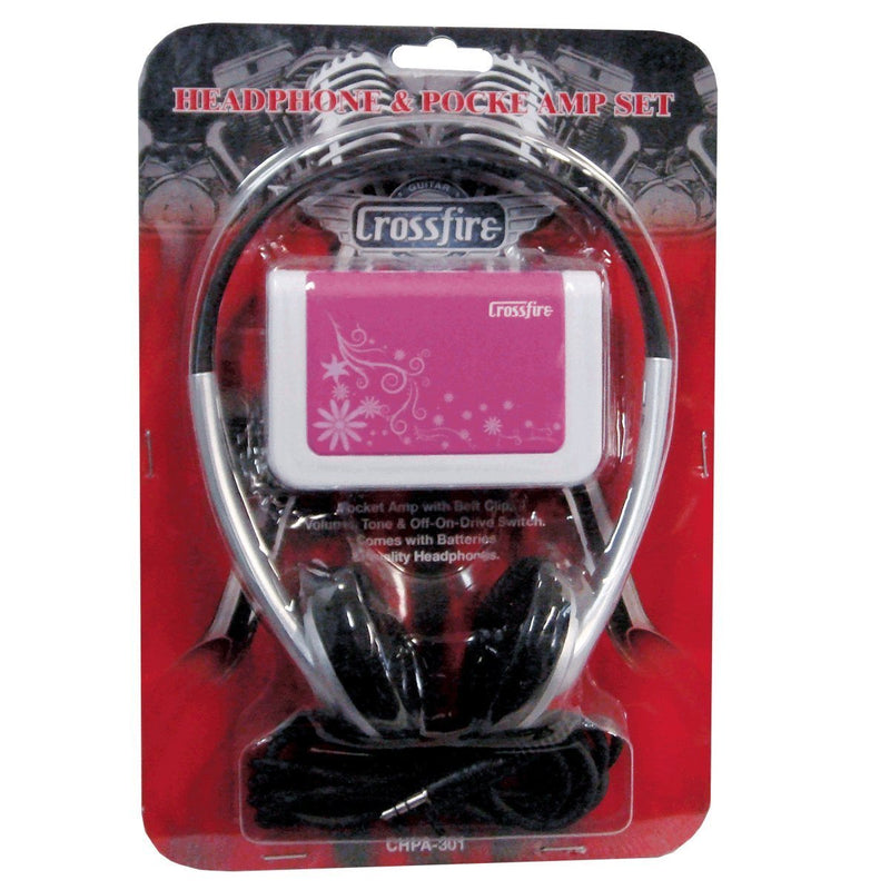 -Crossfire Electric Guitar Pocket Amplifier & Headphone Set (Pink)-Living Music