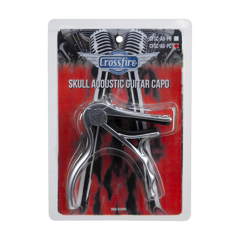 -Crossfire Trigger-Style 'Skull' Acoustic Guitar Capo (Chrome)-Living Music