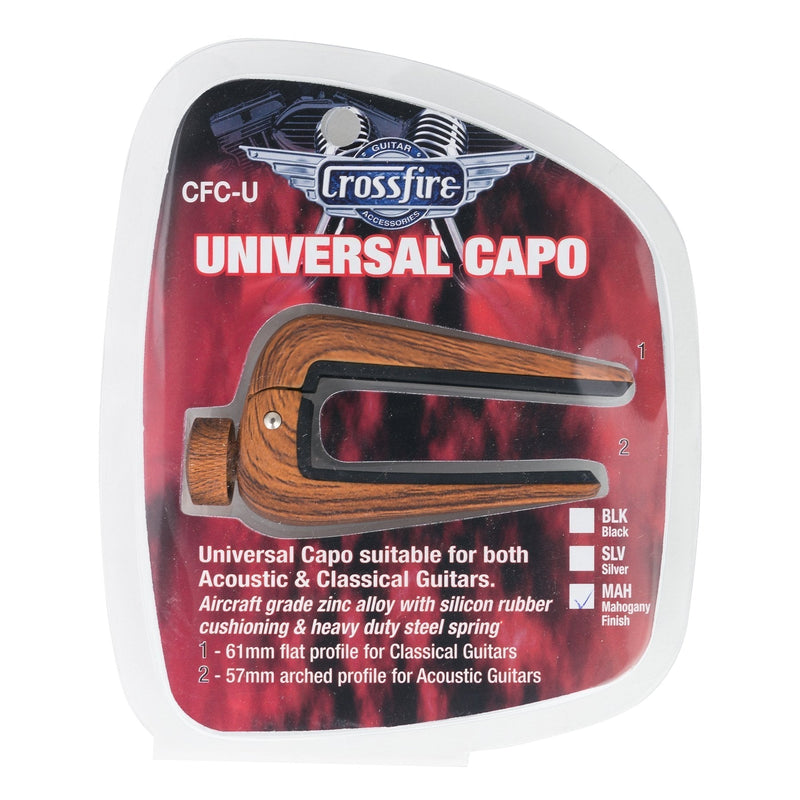 CFC-U-MAH-Crossfire Universal Acoustic and Classical Guitar Capo (Mahogany)-Living Music