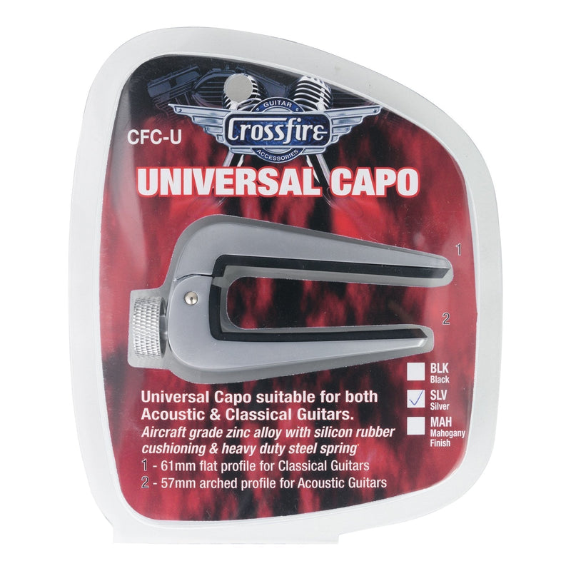 -Crossfire Universal Acoustic and Classical Guitar Capo (Silver)-Living Music