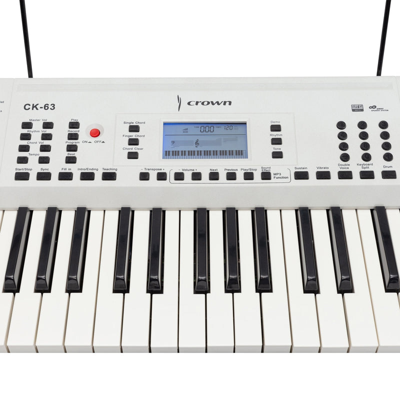 CK-63-WHT-Crown CK-63 Multi-Function 61-Key Electronic Portable Keyboard with USB (White)-Living Music