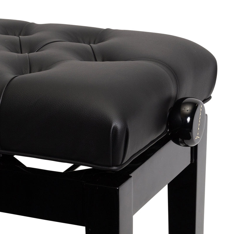 -Crown Deluxe Frame Tufted Height Adjustable Piano Stool (Black)-Living Music