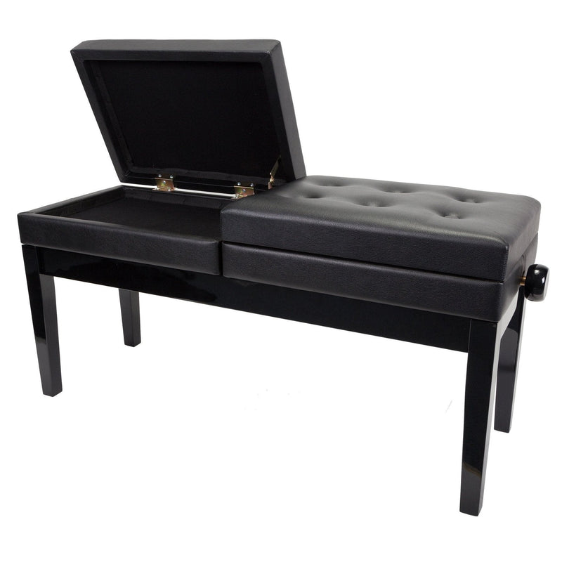 CPS-26AS-BLK-Crown Deluxe Height Adjustable Duet Piano Stool with Storage Compartments (Black)-Living Music