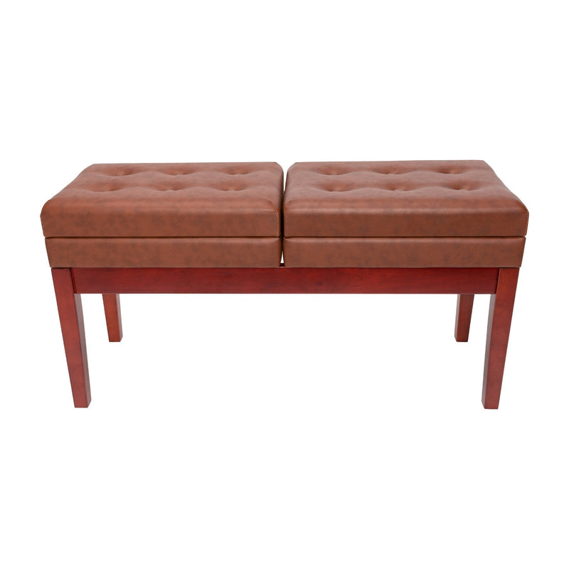 -Crown Deluxe Height Adjustable Duet Piano Stool with Storage Compartments (Mahogany)-Living Music