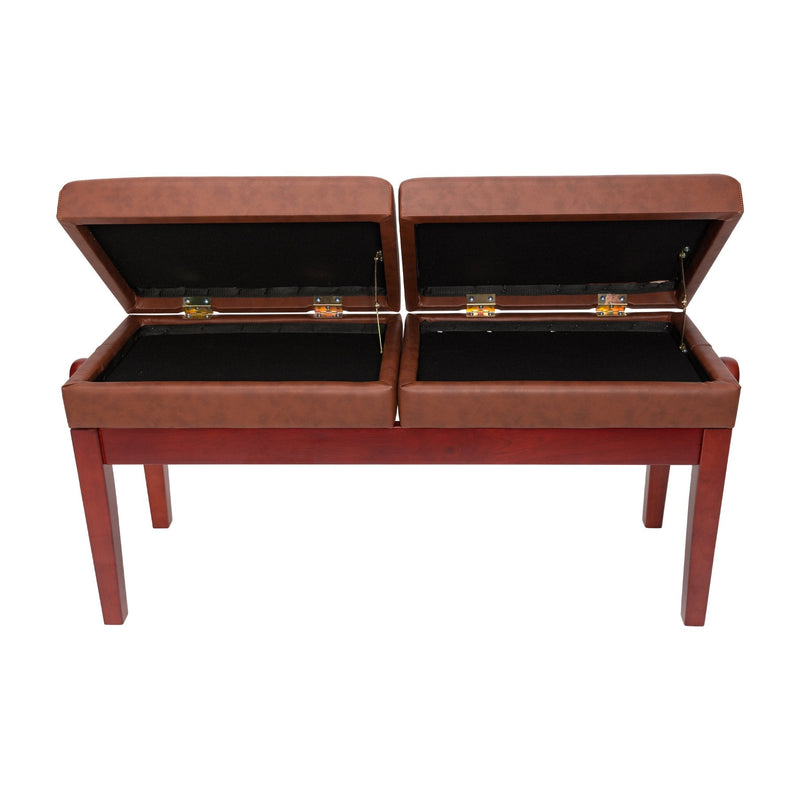 -Crown Deluxe Height Adjustable Duet Piano Stool with Storage Compartments (Mahogany)-Living Music