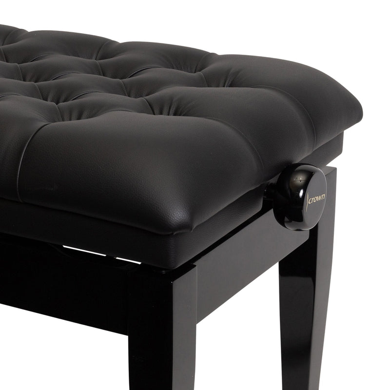 -Crown Deluxe Padded Adjustable Height Piano Stool (Black)-Living Music