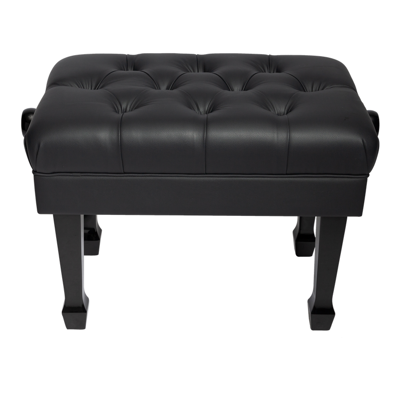 -Crown Deluxe Skirted & Tufted Hydraulic Height Adjustable Piano Bench (Black)-Living Music