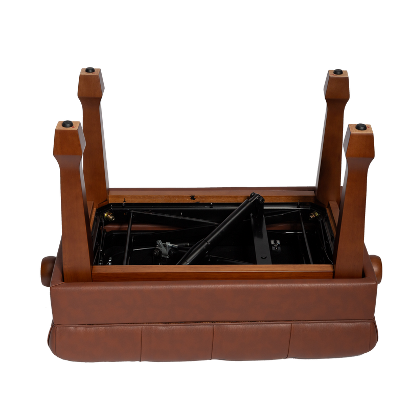 -Crown Deluxe Skirted & Tufted Hydraulic Height Adjustable Piano Bench (Mahogany)-Living Music