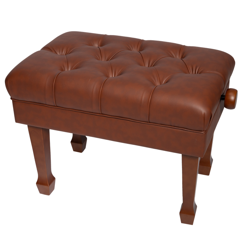 -Crown Deluxe Skirted & Tufted Hydraulic Height Adjustable Piano Bench (Mahogany)-Living Music