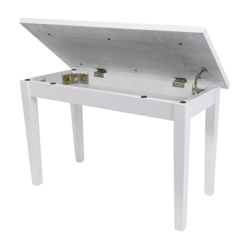 -Crown Deluxe Timber Trim Duet Piano Stool with Storage Compartment (White)-Living Music