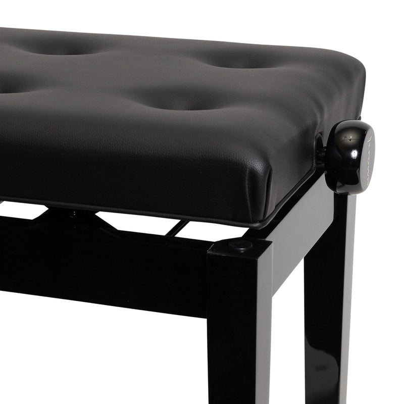 -Crown Deluxe Tufted Height Adjustable Piano Stool (Black)-Living Music
