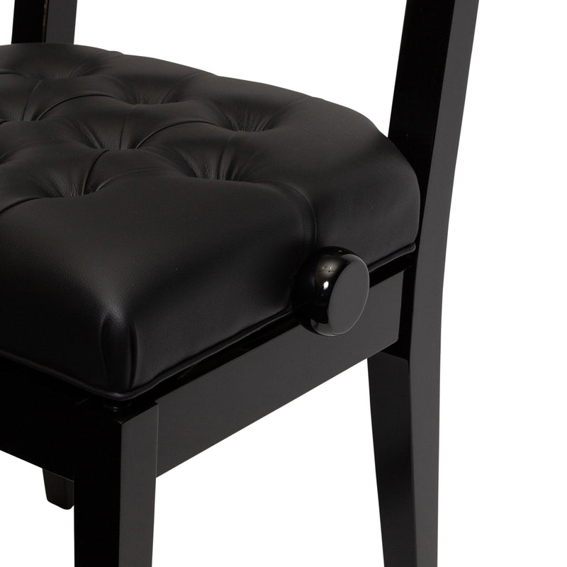-Crown Deluxe Tufted Height Adjustable Piano Stool with Back Support (Black)-Living Music