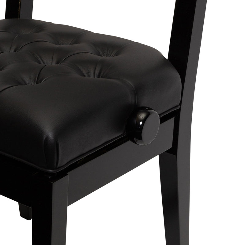 CPB-CH1-BLK-Crown Deluxe Tufted Height Adjustable Piano Stool with Back Support (Black)-Living Music