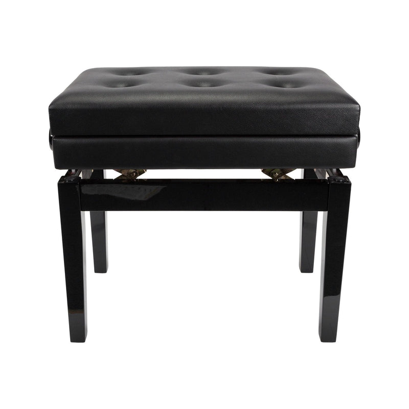 -Crown Deluxe Tufted Height Adjustable Piano Stool with Storage Compartment (Black)-Living Music