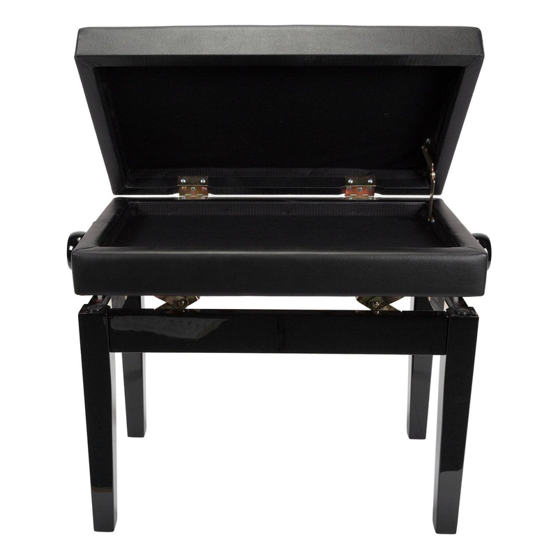 -Crown Deluxe Tufted Height Adjustable Piano Stool with Storage Compartment (Black)-Living Music